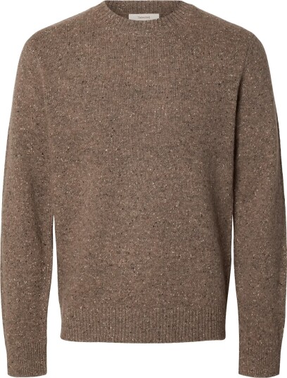 Selected Slmneil Ls Knit Neps Crew Neck   Brown   S