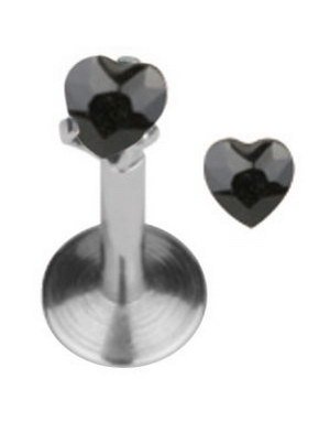 Aab Labret med hjerteformet Svart Sten Strl 1.2 x 10 mm
