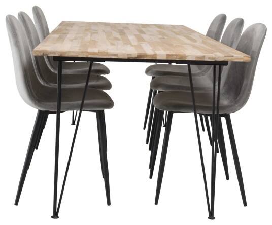 Venture Design Bali & Polar spisegruppe Natur/grå 6 st stoler & bord 200 x 90 cm
