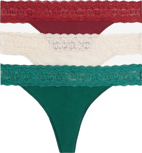 Tommy Hilfiger Gift 3 Pack Tanga Thong O GREEN C CREME ROUGE M