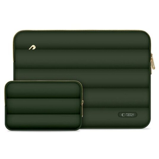 Tech-Protect Puffy 15-16" Laptopveske med Støtdemping og Tilbehørsveske - Oliven