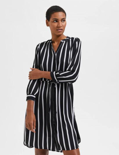 Selected Slfdamina 7/8 Aop Dress B Noos - Black - 34