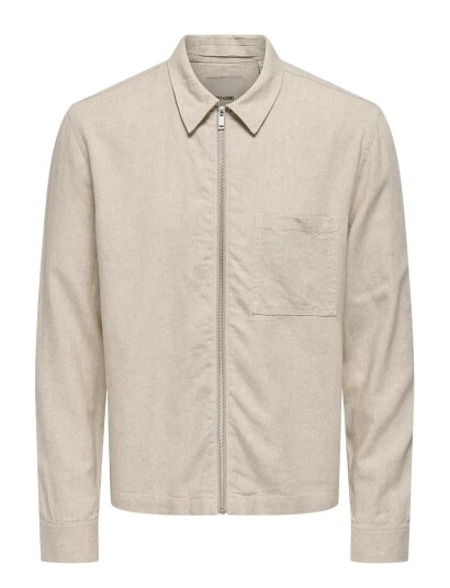 ONLY & SONS Onstroy Ls Reg 0569 Zip Shirt Frml   Beige   S