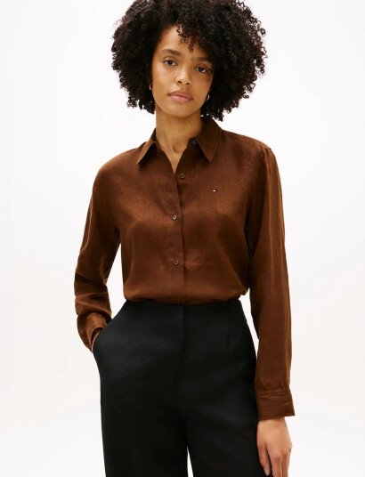 Tommy Hilfiger Ess Linen Relaxed Ls Shirt Brown 46 Tommy Hilfiger Ess Linen Relaxed Ls Shirt Brown 46