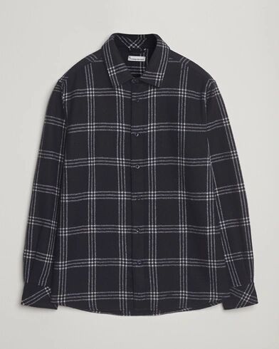 Knowledgecotton Apparel Merino Wool Check Overshirt Blue Knowledgecotton Apparel Merino Wool Check Overshirt Blue