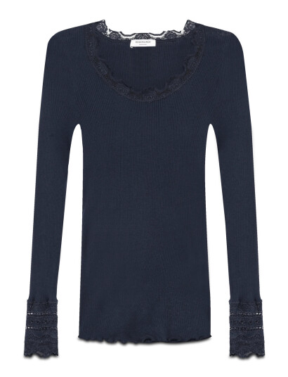 Rosemunde Rwbenita Silk Ls O-Neck Lace T-Shir - Black - M