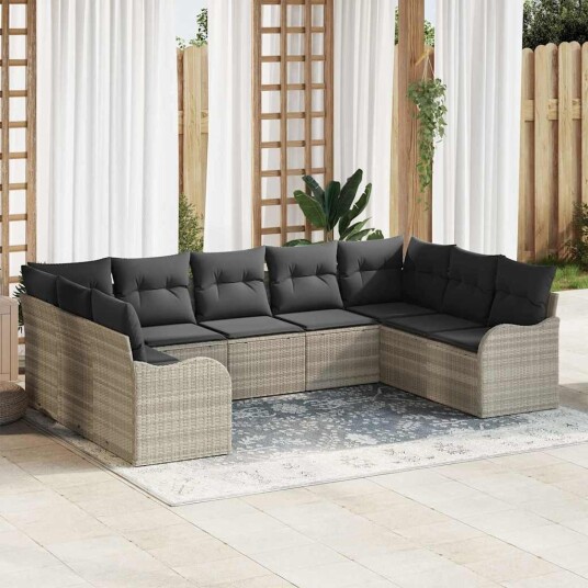 vidaXL Hagesofa Set 9 stk. Lysegrå polyrotting