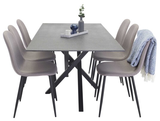 Venture Design Piazza & Polar spisegruppe Grå/mørkegrå 6 stoler & bord 180 x 90 cm