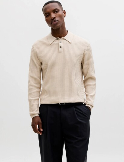 Jack & Jones Jprblakai Knit Polo Ls Styd Ss26 Cream XL