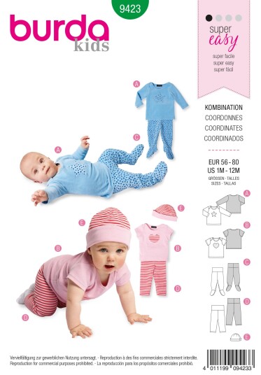 Burda 9423 - Babysett EUR: 56-80, US 1M-12M