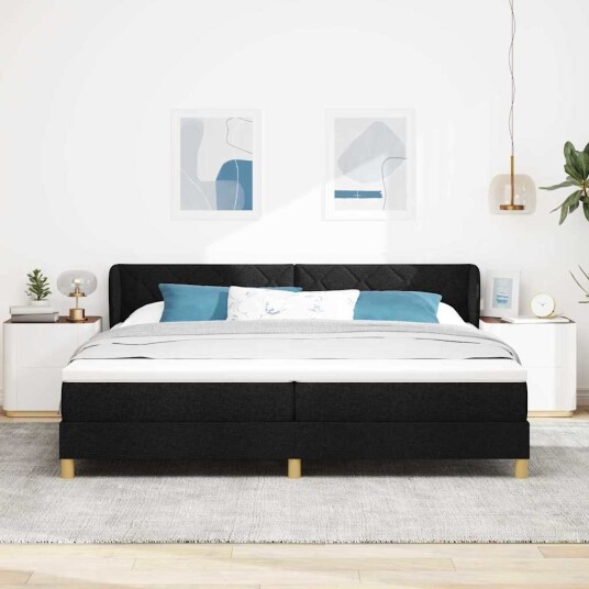 Box Spring Seng med MadrasSvart 200x200 cm Stoff Box Spring Seng med MadrasSvart 200x200 cm Stoff
