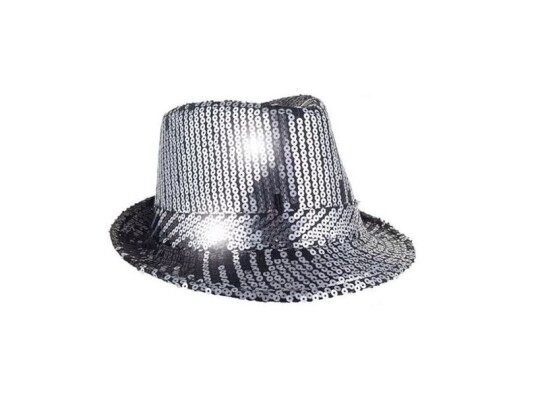 Fedora Hat Med Pailletter Sølv Og Sort Fedora Hat Med Pailletter Sølv Og Sort