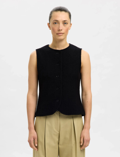 Selected Slfdarla Knit Button Vest - Black - XS