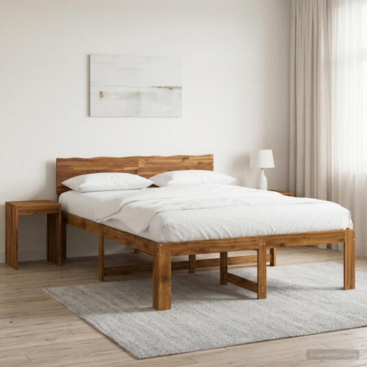 vidaXL Dobbel Sengramme med Hodegjerde ROSTOCK Naturlig 120 x 190 cm