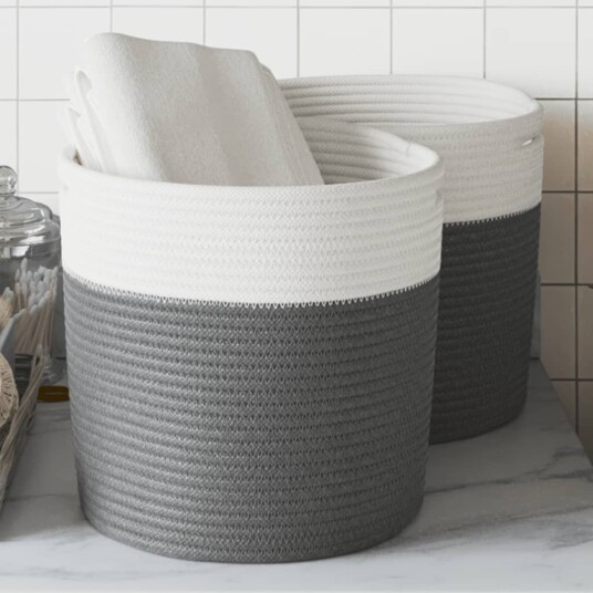  Oppbevaringskurver 2 stk grå og hvit Ø28x28 cm bomull