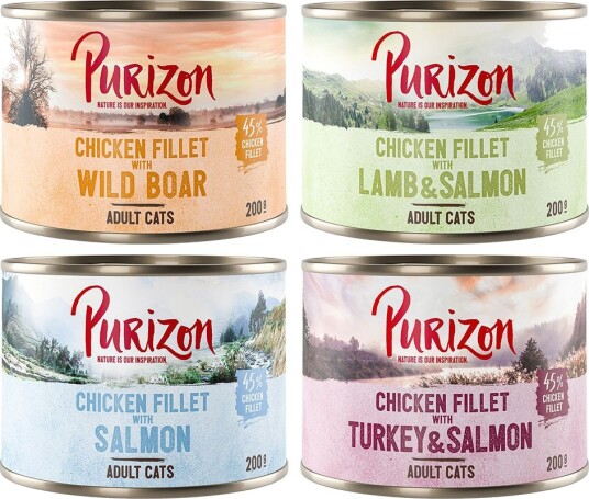 Purizon Original Kornfri Våtfôr Blandet Pakke Laks/Villsvin/Kalkun/Lam 24x200g