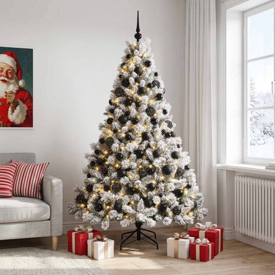 vidaXL Kunstig juletre med kuler 210 cm 300 LED-lys Varmhvit