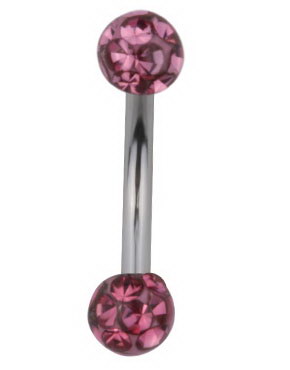 Dual Glitter Ball Øyenbrynspiercing Rosa 1.2 x 8 mm