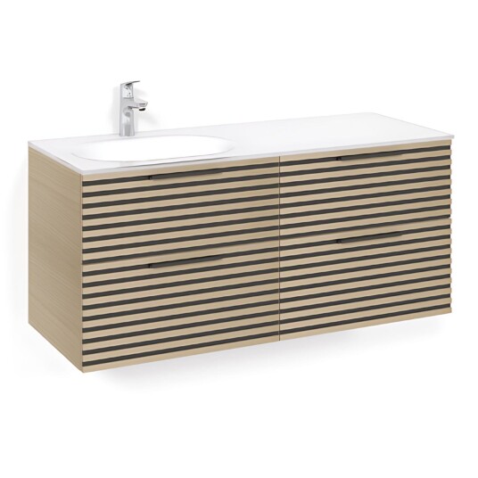 Macro Design Crown Stripe Servantskap 4-skuff - med Venstre Glasservant 120cm Eik / Glass Edge Hvit Macro Design Crown Stripe Servantskap 4-skuff - med Venstre Glasservant 120cm Eik / Glass Edge Hvit