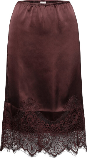 ONLY Carmakoma Carindona Midi Lace Satin Skirt Wvn   Brown   42