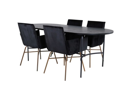 Venture Design Skate & Petra spisegruppe Svart/svart 4 stoler & bord 200 x 90 cm