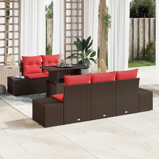 vidaXL Hagesofa Set 6 stk. 5-Antall seter Brun og rød