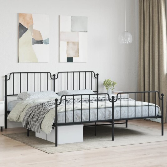 vidaXL Sengeramme i metall med hode- og fotgavl svart 193x203 cm 8721012212206