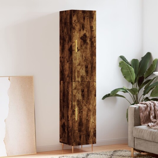vidaXL Highboard røkt eik 34,5x34x180 cm konstruert tre 8720845482046