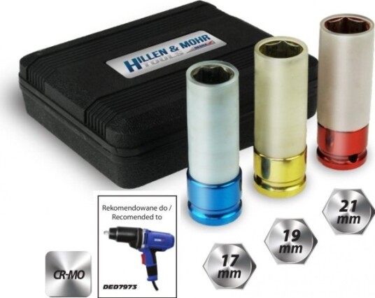 Dedra Impact Stikkontakter For Aluminiumsfelger, Sett 1/2"" 17, 19, 21 Mm