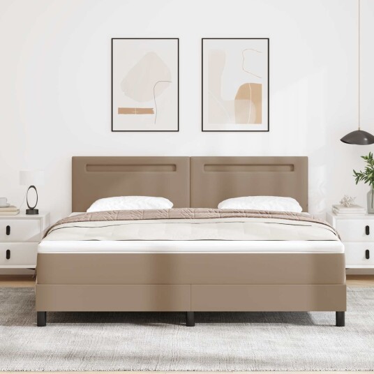 vidaXL Boksfjær Seng med madrass Cappuccino 180 x 200 cm Kunstlær