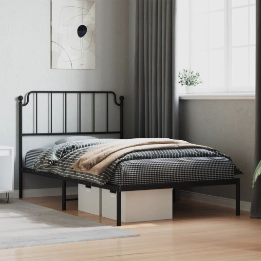 vidaXL Sengeramme i metall med hodegavl svart 107x203 cm 8721012211926