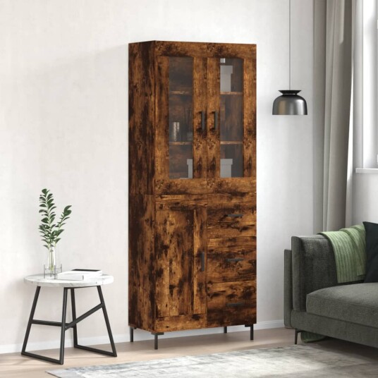 vidaXL Highboard røkt eik 69,5x34x180 cm konstruert tre 8720845480844 vidaXL Highboard røkt eik 69,5x34x180 cm konstruert tre 8720845480844