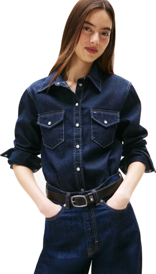 Tommy Jeans Regular Fit Ls Shirt Dark Blue - Blue - M