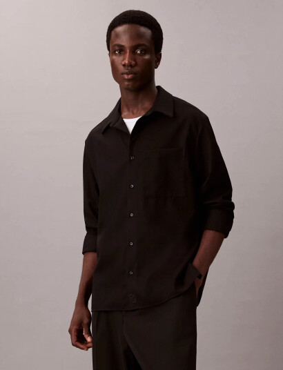 Calvin Klein Ls Solid Silk Wool Easy Shirt - Black - M