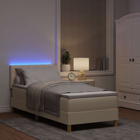 Sengebunn med madrass & LED Krem 80x200 cm Stoff