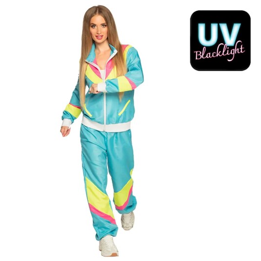 Neon Blå 80 talls Grilldress med Lommer til Dame Strl L