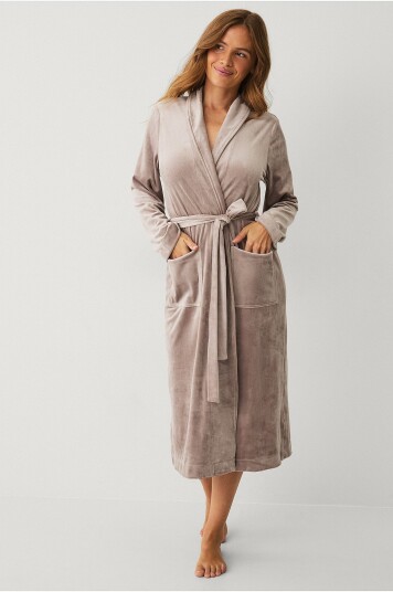 Ellos Collection Morgenkåpe i velur Beige