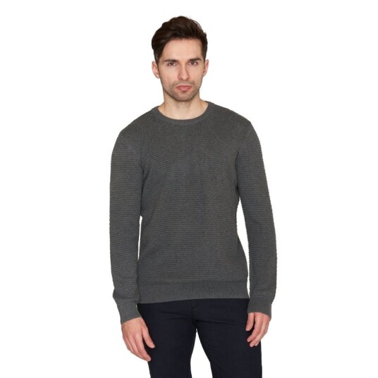 KnowledgeCotton Apparel Vagn Regular Bubble Knit Crew Neck Dark Grey Melange KnowledgeCotton Apparel Vagn Regular Bubble Knit Crew Neck Dark Grey Melange