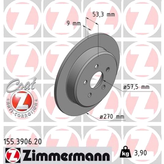 Bremseskive ZIMMERMANN 155.3906.20