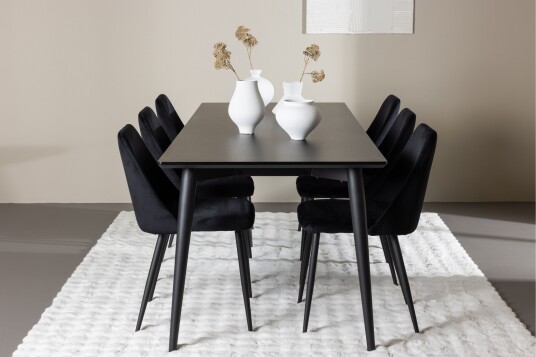 Venture Home Ellis Spisegruppe 230 cm Rektangulær med 6 Night stoler Sort/Sort