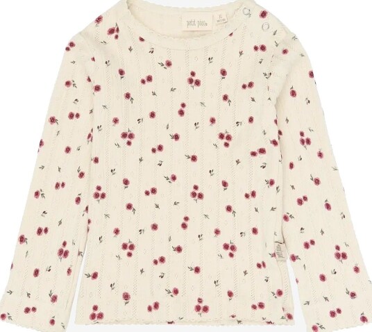 Petit Piao Ppgracie L_S Pointelle Tee   EGGNOG ROSEHIP AOP   122