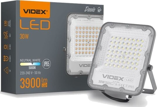 Videx 30W LED lyskaster   130lm/W 3900lm IP65 5000K utendørs arbeidslampe   Kulør : Nøytral