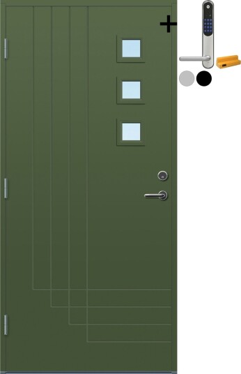 Ytterdør Bygg1 Harstad med Yale Entrus BxH: 100x200 cm, Høyre, NCS S-6020-G30Y, Grønn, Yale Sølv Ytterdør Bygg1 Harstad med Yale Entrus BxH: 100x200 cm, Høyre, NCS S-6020-G30Y, Grønn, Yale Sølv