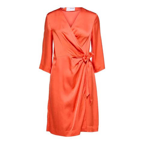 Selected Femme Franziska 3/4 Short Satin Wrap Dress Emberglow 34 Selected Femme Franziska 3/4 Short Satin Wrap Dress Emberglow 34