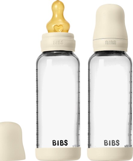 BIBS Glass Tåteflaske 240 ml 2-pakk med Antikolikksystem, Ivory