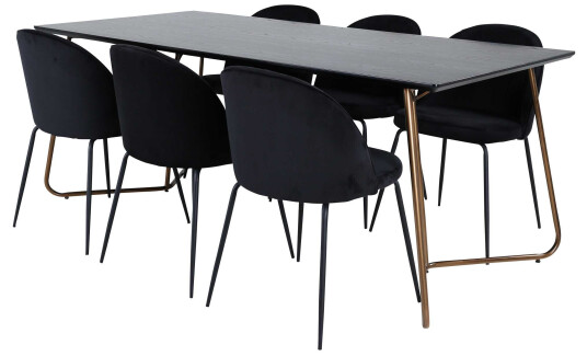 Venture Design Petra & Wrinkles spisegruppe Svart/svart 6 stoler & bord 190 x 90 cm
