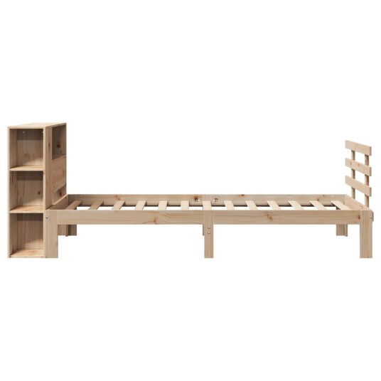 Seng med bokhylle uten madrass 100x200 cm heltre furu 8721158615220