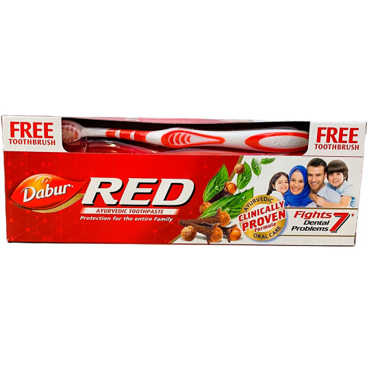 Ayurvedisk Herbal Tandpasta 200 gr. DABUR Red Teeth & Gums + Tandbørste Ayurvedisk Herbal Tandpasta 200 gr. DABUR Red Teeth & Gums + Tandbørste