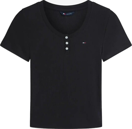Tommy Jeans Tjw Slim Henley Ss Tee - BLACK - XXS