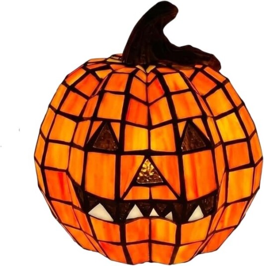 Farget Glass Gresskar Lampe Halloween Gresskar Lykt Dekor med Stjerneklar Natt Design Innendørs Belyst Pynt til Hjem Ferie og Fest liten
